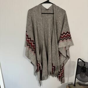 V.Frass Gray Open Front Poncho Sweater Shrug Women's One Size Fits Most Chevron